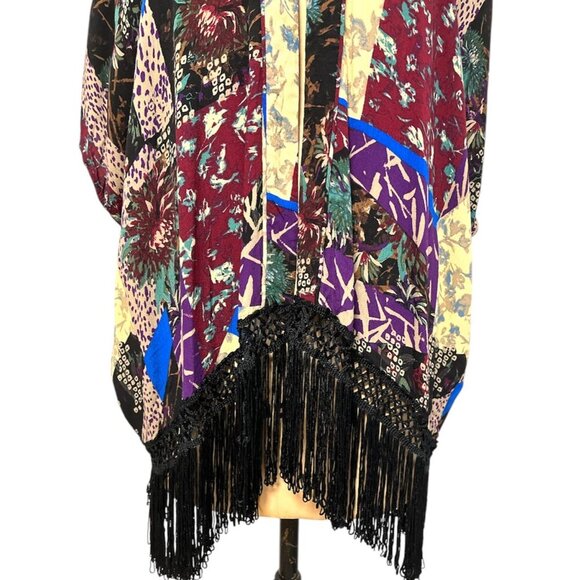 Aritzia TALULA Fawkner patchwork mixed print floral fringe kimono cardigan top - Picture 6 of 12